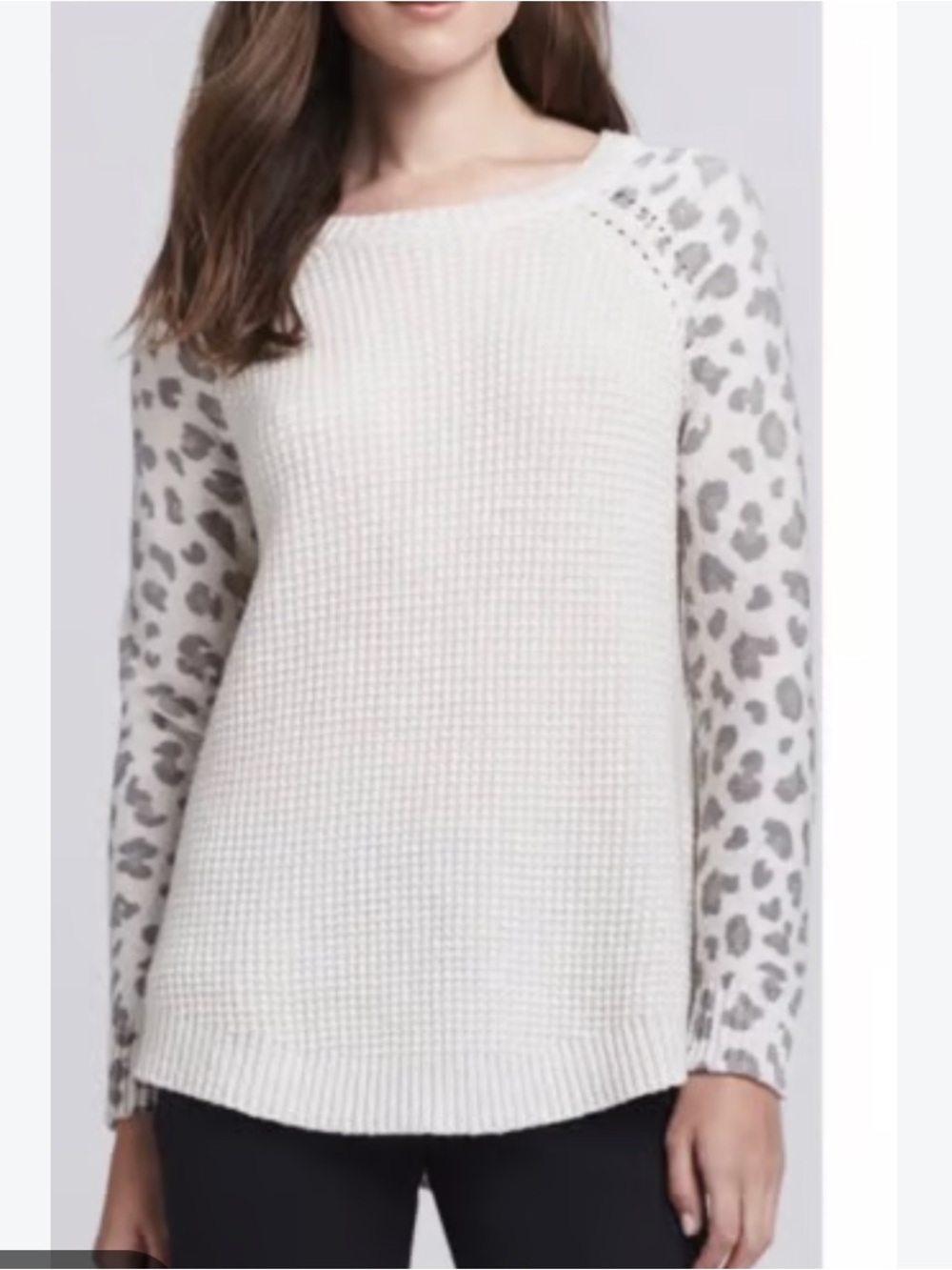 Rebecca Taylor Women’s Cream Leopard-Print Sleeve Knit Sweater Wool size L